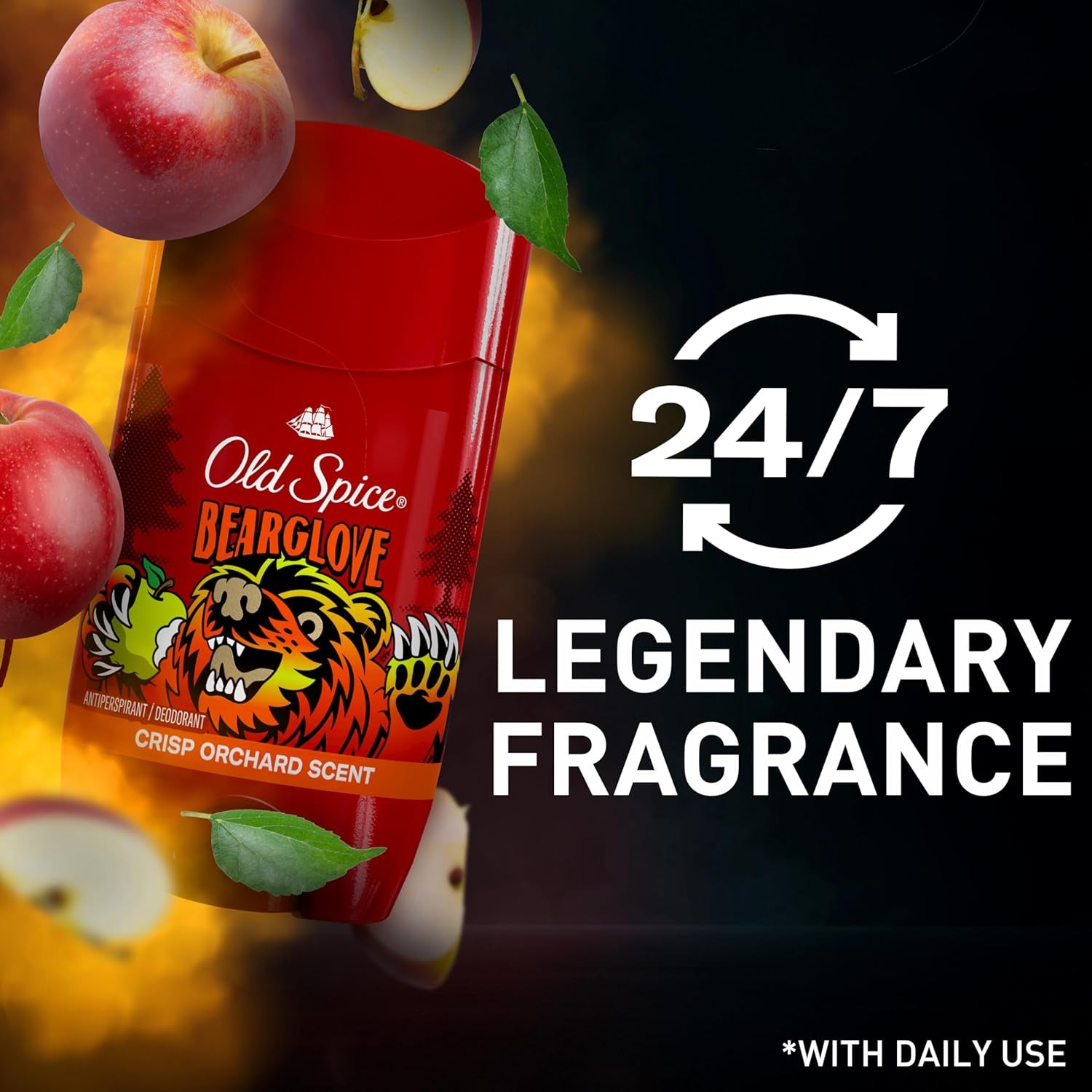 Aluminum Free Deodorant for Men, 24/7 Odor Protection, 24/7 Freshness & Lasting Scent, Goes on Clear, Bearglove with Crisp Orchard Scent, 2.6 Oz