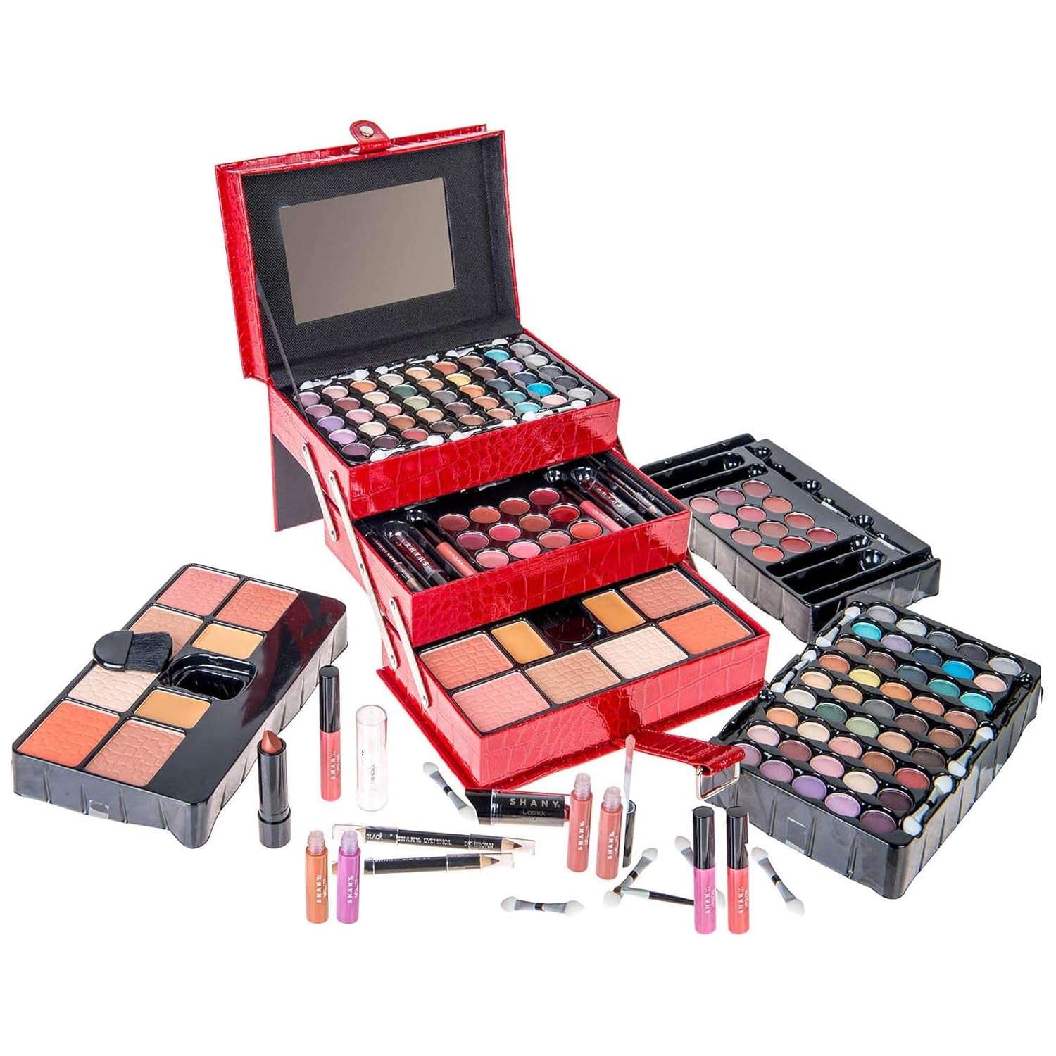 All in One Makeup Set, Eyeshadow, Blushes, Face Powder, Lipstick, Eye Liners, Make up Pencils and Cosmetics Mirror - Makeup Kit with Reusable Storage Beauty Box - Red