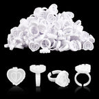 Glue Rings for Eyelash Extensions 100PCS Disposable Rings for Lashes Lovely Heart Shape, Makeup Plastic Nail Art Glue Cups Lash Extension Supplies for Eyelash Extensions White