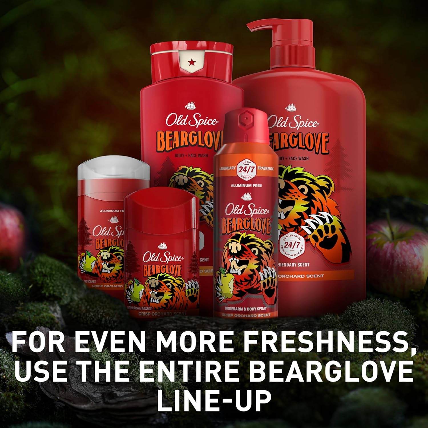 Aluminum Free Deodorant for Men, 24/7 Odor Protection, 24/7 Freshness & Lasting Scent, Goes on Clear, Bearglove with Crisp Orchard Scent, 2.6 Oz